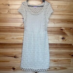 Lilly Pulitzer Paley sweater dress crochet boho gold metallic large